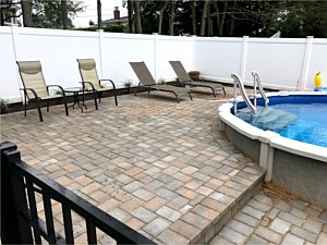 semi inground paver pool pool patio cambridge toffee onyx lite dual level